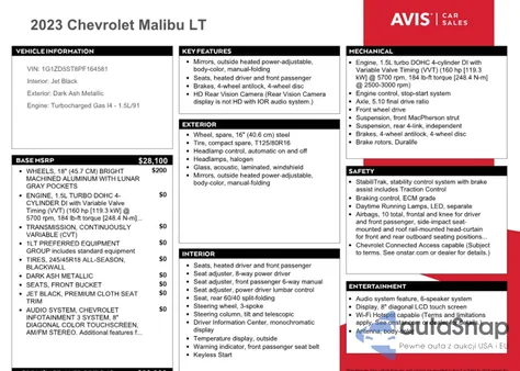 2023 Chevrolet Malibu Lt z USA, uszkodzony, nr VIN 1G1ZD5ST8PF164581